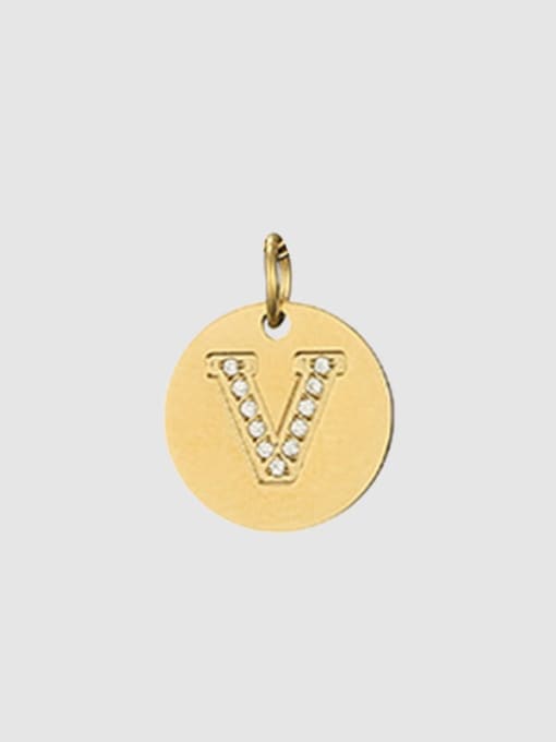 V 14 K gold Titanium 26 Letter Minimalist round pendant Necklace