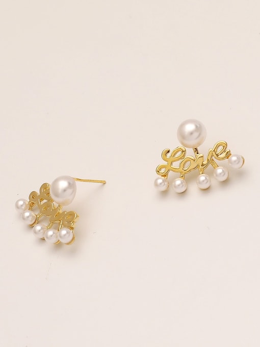 HYACINTH Brass Imitation Pearl Letter Minimalist Stud Trend Korean Fashion Earring 3