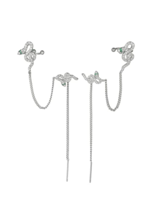 02 Brass Cubic Zirconia Tassel Minimalist Threader Earring