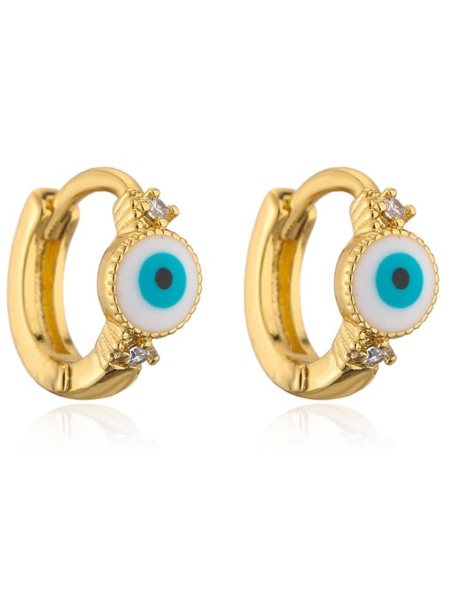 41662 Brass Enamel Evil Eye Vintage Huggie Earring