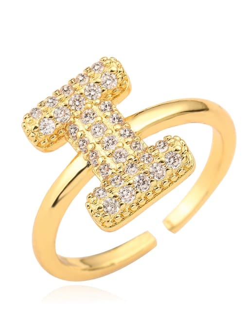 I Brass Cubic Zirconia Letter Minimalist Band Ring