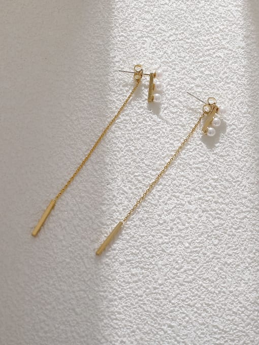 HYACINTH Brass Imitation Pearl Tassel Minimalist Threader Earring 2