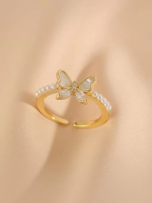 YOUH Brass Cubic Zirconia Butterfly Dainty Band Ring 2