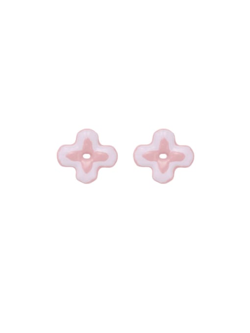 Pink flowers Brass Enamel Flower Trend Stud Earring