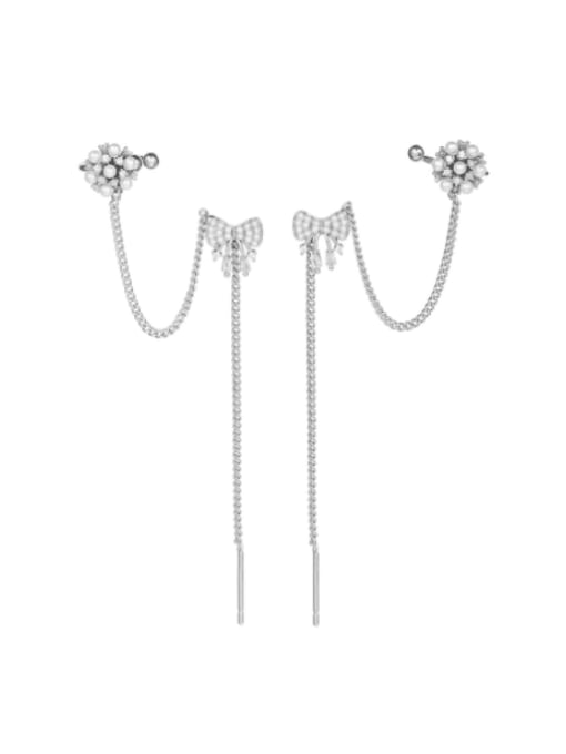 03 Brass Cubic Zirconia Tassel Minimalist Threader Earring