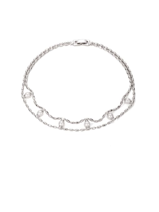 Platinum Brass Imitation Pearl Geometric Vintage Beaded Necklace