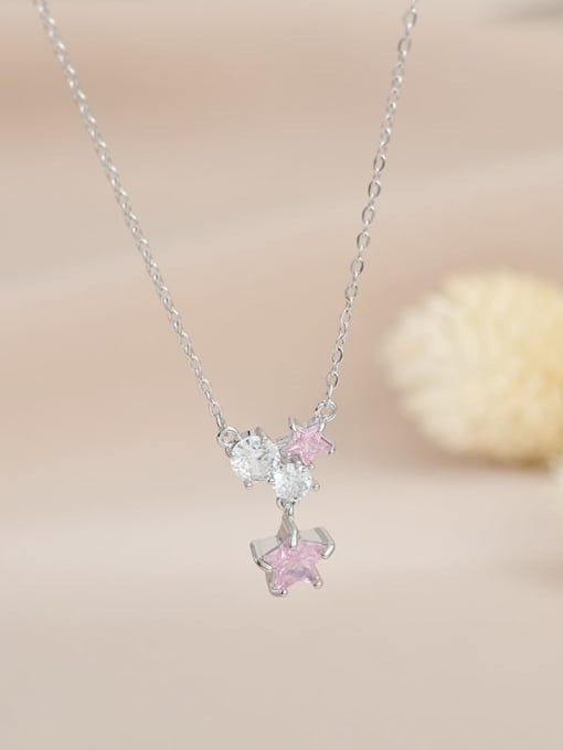 Steel color XL62993 Brass Cubic Zirconia Pink Star Dainty Necklace