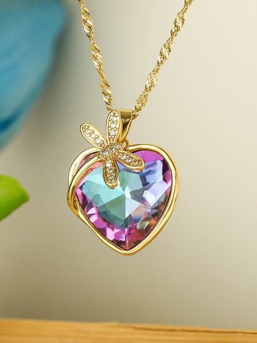 AOG Brass Glass Stone Heart Minimalist Necklace 3