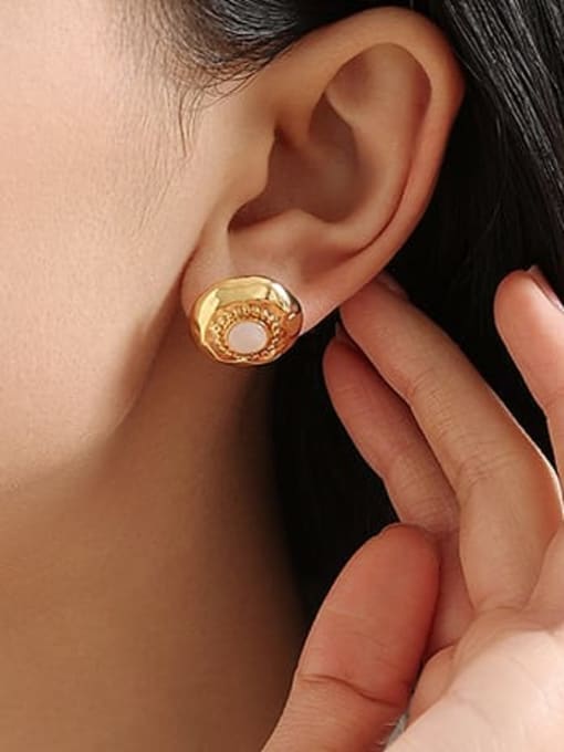 Five Color Brass Shell Geometric Hip Hop Stud Earring 1