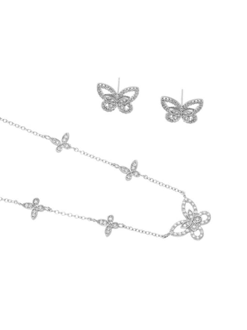 TINGS Brass Cubic Zirconia  Dainty Butterfly  Earring and Necklace Set 2