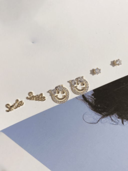 ZRUI Brass Cubic Zirconia  Trend Smiley Letter Stud Earring 0