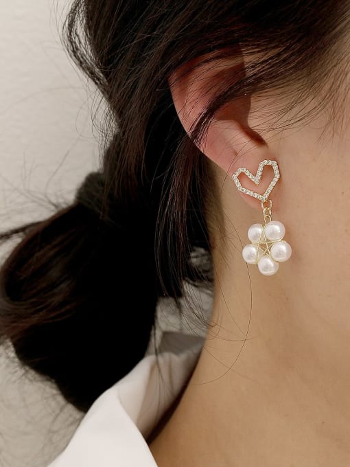 HYACINTH Brass Imitation Pearl Heart Cute Drop Trend Korean Fashion Earring 1