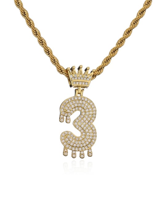 3 Brass Cubic Zirconia Crown Trend  Number Pendant Necklace