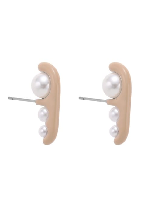 3 pearl designs Brass Enamel Geometric Cute Stud Earring