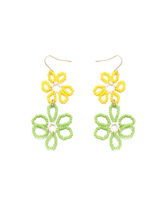 Green Ear Needle Brass Glass beads Multi Color Flower Minimalist Clip Earring