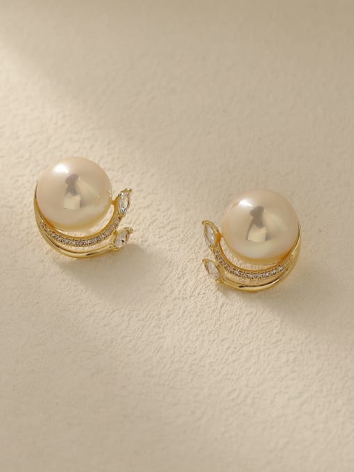 14k Gold Brass Imitation Pearl Geometric Vintage Stud Trend Korean Fashion Earring