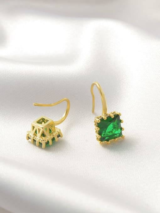 YOUH Brass Cubic Zirconia Green Geometric Dainty Stud Earring 2