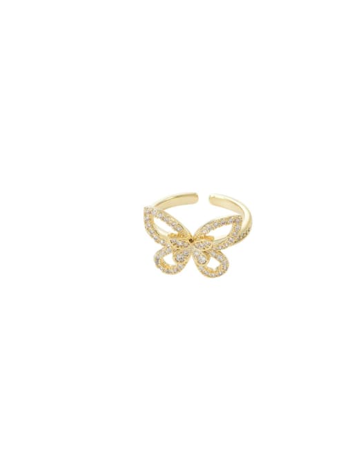 YOUH Brass Cubic Zirconia Butterfly Dainty Band Ring 0