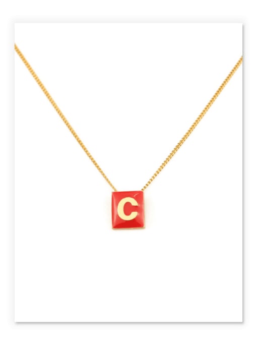 Red C Brass Enamel  Minimalist 26 English letters pendant Necklace