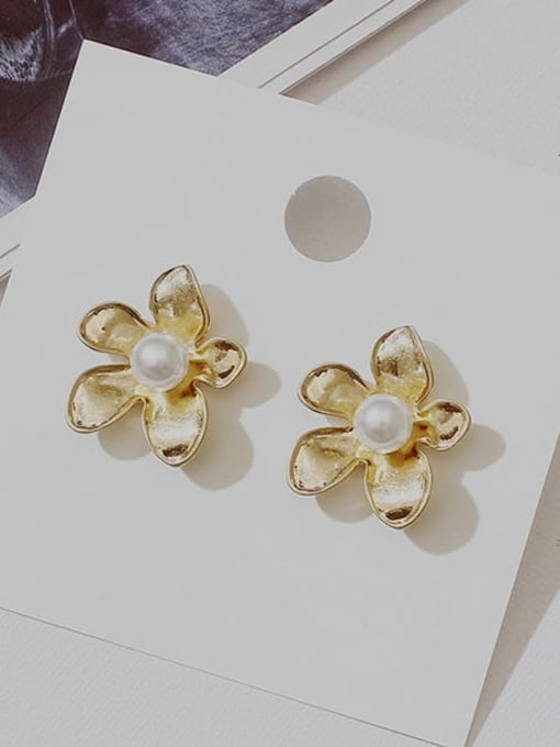 Sargent Copper Imitation Pearl Flower Vintage Stud Trend Korean Fashion Earring