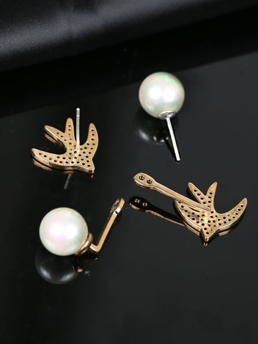 OUOU Brass Rhinestone Asymmetrical Bird Cute Stud Earring 1