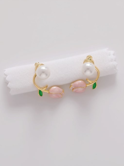 14k gold Brass Imitation Pearl Flower Minimalist Stud Earring