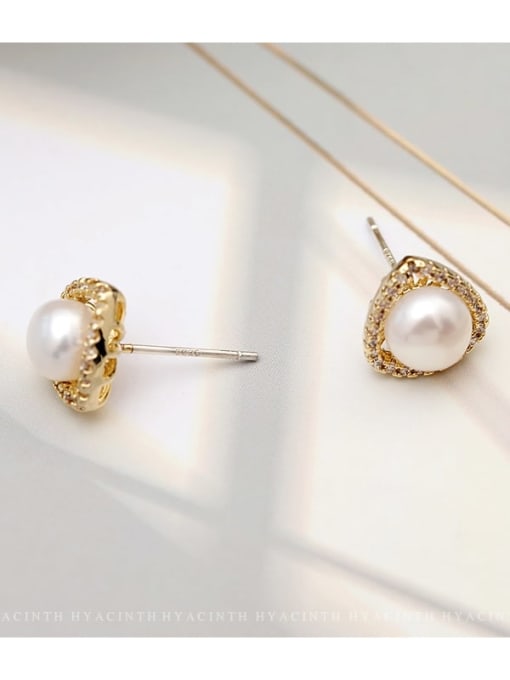 HYACINTH Copper Imitation Pearl Triangle Minimalist Stud Trend Korean Fashion Earring 3