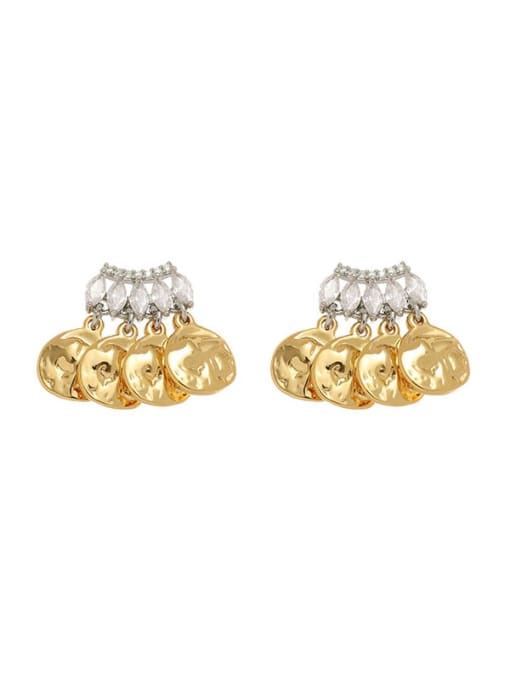 golden Brass Cubic Zirconia Geometric Minimalist Drop Earring