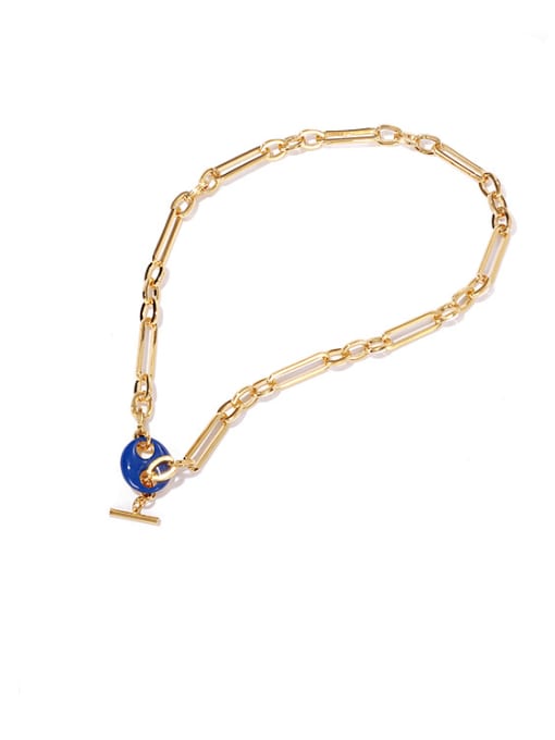 Blue oil drop necklace Brass Enamel Pig Vintage Hollow Chain Necklace