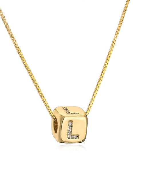 22288 L Brass Cubic Zirconia Square Vintage Letter Pendant Necklace