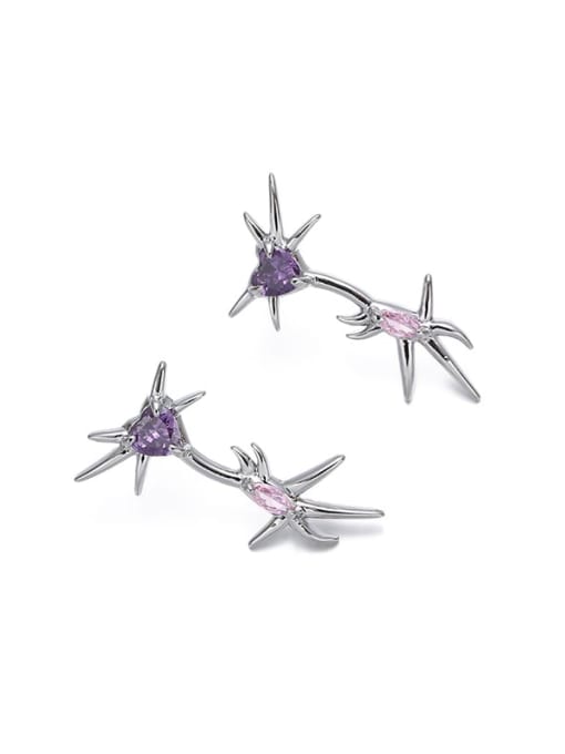Geometric love earrings Brass Cubic Zirconia Purple Heart Dainty Stud Earring