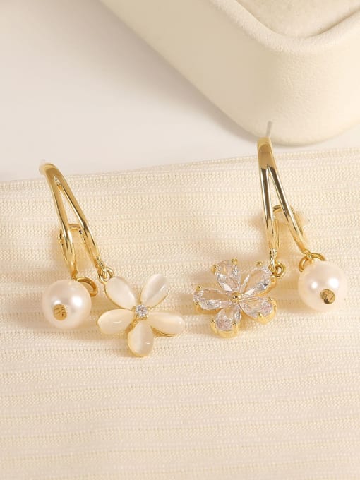 HYACINTH Brass Cats Eye Flower Minimalist Drop Earring 2