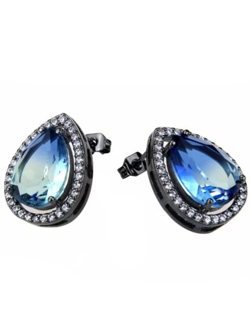 Blue white gradient Brass Cubic Zirconia Water Drop Luxury Stud Earring
