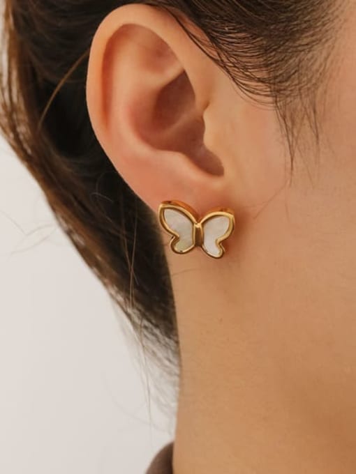 Five Color Titanium Steel Shell Butterfly Minimalist Stud Earring 2