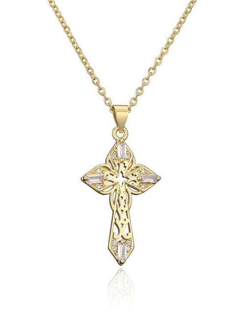 20709 Brass Cubic Zirconia Cross Vintage Regligious Necklace