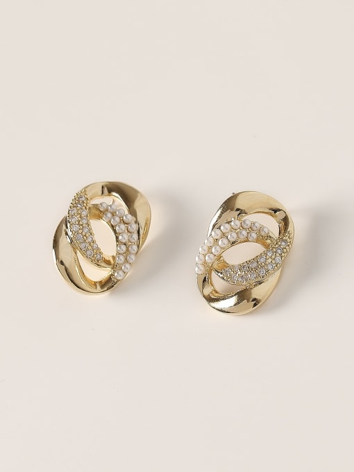 14k Gold Brass Cubic Zirconia Geometric Vintage Stud Trend Korean Fashion Earring