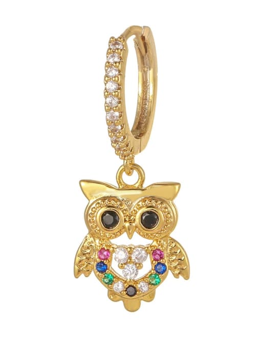 625 gold Brass Cubic Zirconia Owl Cute Huggie Earring