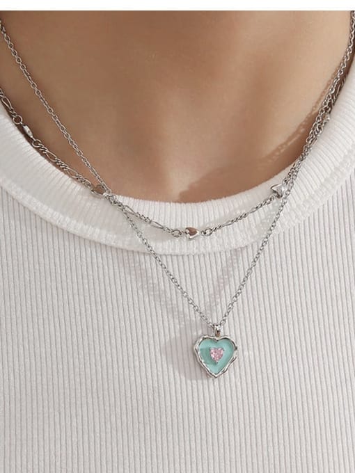 Five Color Brass Cubic Zirconia Enamel Dainty Heart Earring and Necklace Set 3