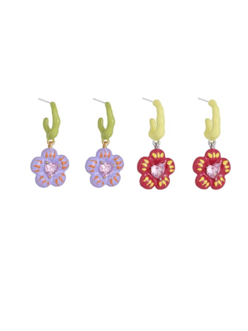 Five Color Brass Enamel Flower Minimalist Drop Earring 0