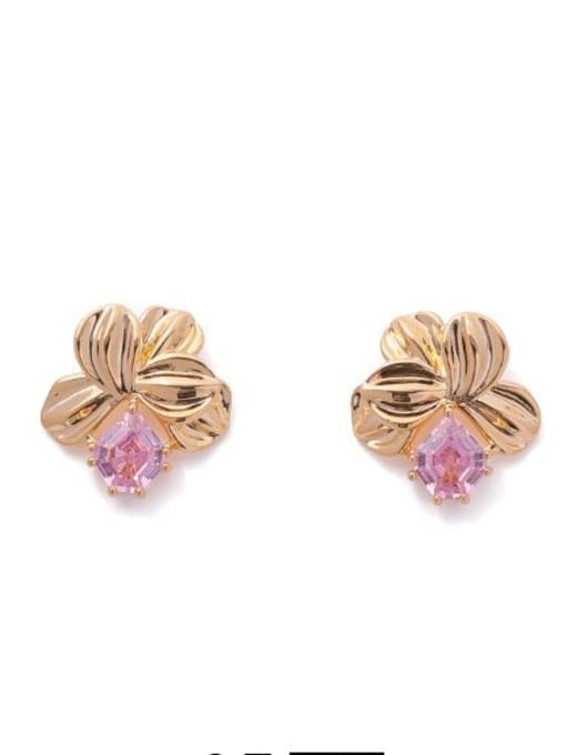 Gold Earrings Brass Cubic Zirconia Flower Hip Hop Stud Earring