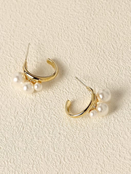 HYACINTH Brass Imitation Pearl Geometric Minimalist Stud Trend Korean Fashion Earring