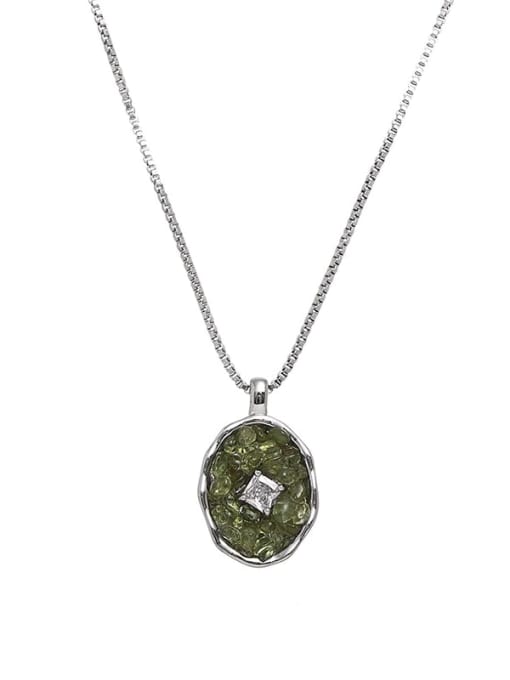 TINGS Brass Cubic Zirconia Green Round Vintage Necklace 1