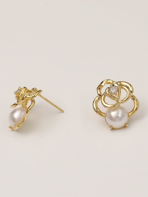 HYACINTH Brass Imitation Pearl Flower Vintage Stud Trend Korean Fashion Earring 2