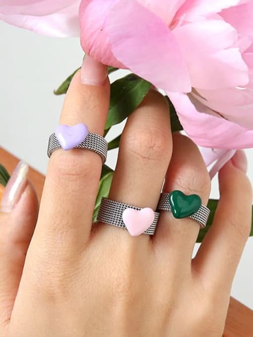 Five Color Stainless steel Enamel Heart Cute Band Ring 2