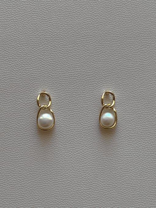 ZRUI Brass Imitation Pearl Geometric Minimalist Drop Earring 1