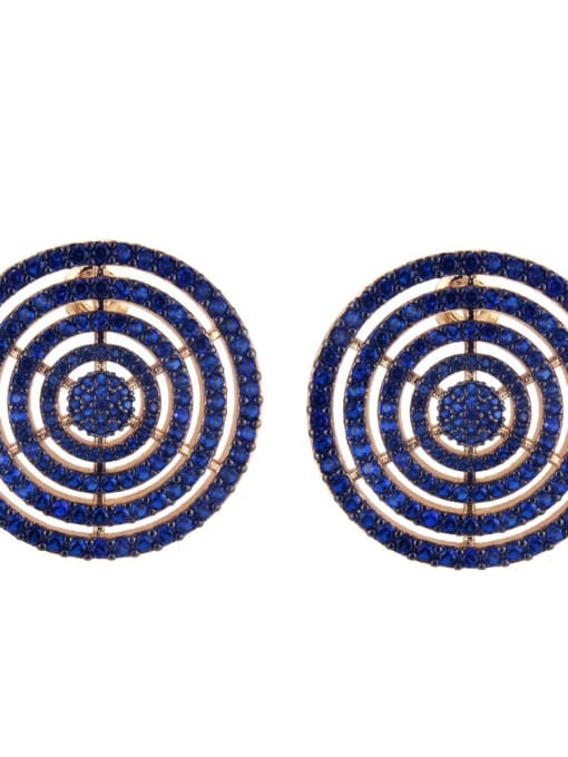 Gold Plated blue Brass Round Cubic Zirconia Round Luxury Stud Earring