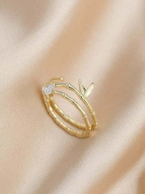 Gold JZ10549 Brass Cubic Zirconia Geometric Dainty Band Ring