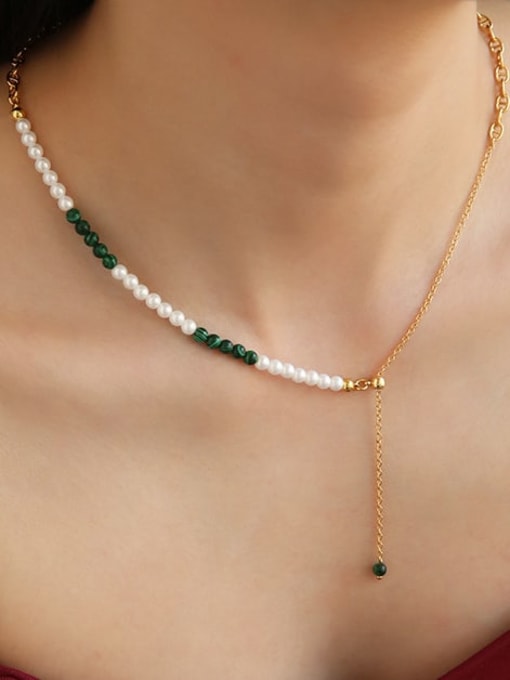 Five Color Brass Imitation Pearl Geometric Minimalist Tassel Necklace 1