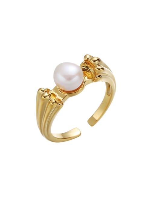 Style 1 Gold Brass Imitation Pearl Geometric Dainty Band Ring