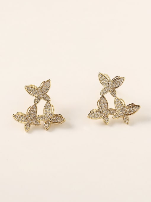 14k Gold Brass Cubic Zirconia Butterfly Minimalist Stud Trend Korean Fashion Earring
